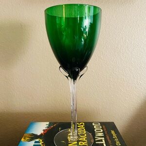 Murano Wine Glass – Dark Green with Lily Stem – Hand-Blown Italy